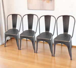 HomeRoots Set of Four Gray Metal Dining Side Chairs - Modern Industrial Design with Comfort & Versatility! 553965