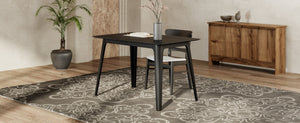 English Elm [video] Mid-century Modern Dining Table Rubberwood Splayed Legs Faux Grain Top Seats Four N759P222557B