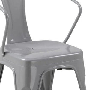 Set of Four Contemporary Metal Arm Dining Chairs with Open Back Design