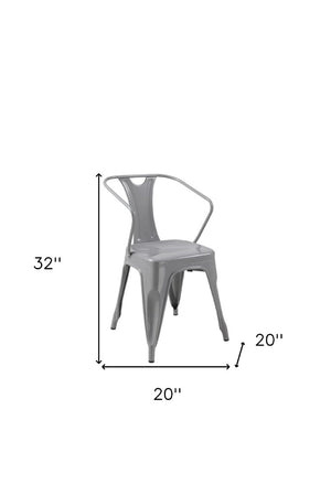 Set of Four Contemporary Metal Arm Dining Chairs with Open Back Design