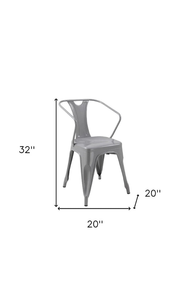 Set of Four Contemporary Metal Arm Dining Chairs with Open Back Design