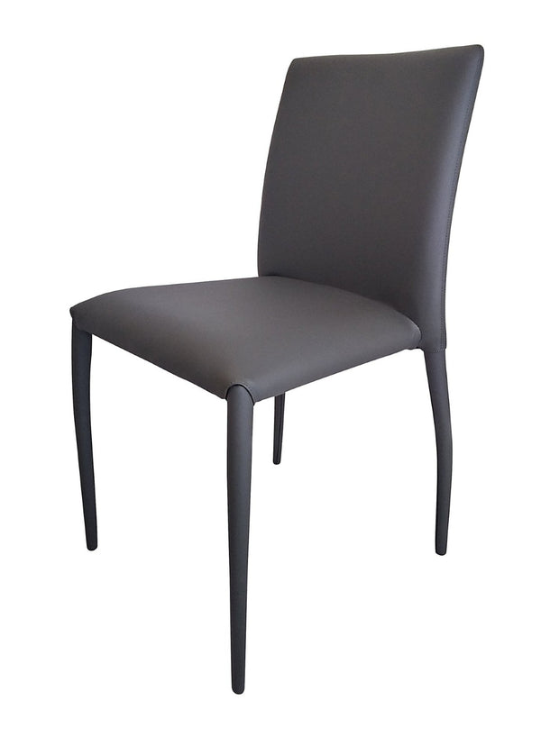 HomeRoots Set of Four Gray Upholstered Faux Leather Dining Chairs - Stylish, Stackable, and Space-Saving Comfort 553974