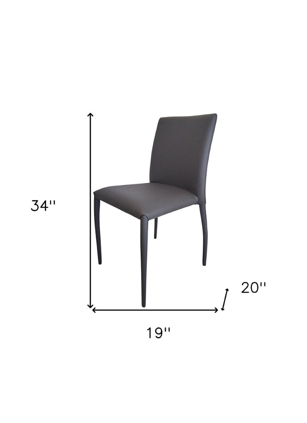 HomeRoots Set of Four Gray Upholstered Faux Leather Dining Chairs - Stylish, Stackable, and Space-Saving Comfort 553974