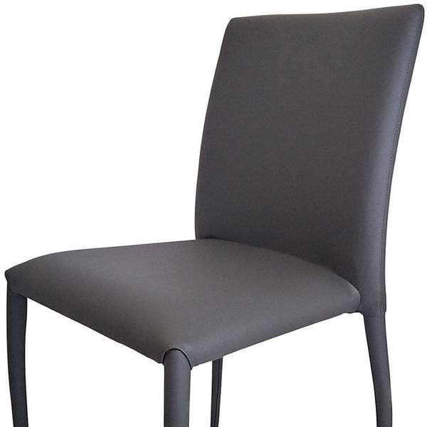 HomeRoots Set of Four Gray Upholstered Faux Leather Dining Chairs - Stylish, Stackable, and Space-Saving Comfort 553974