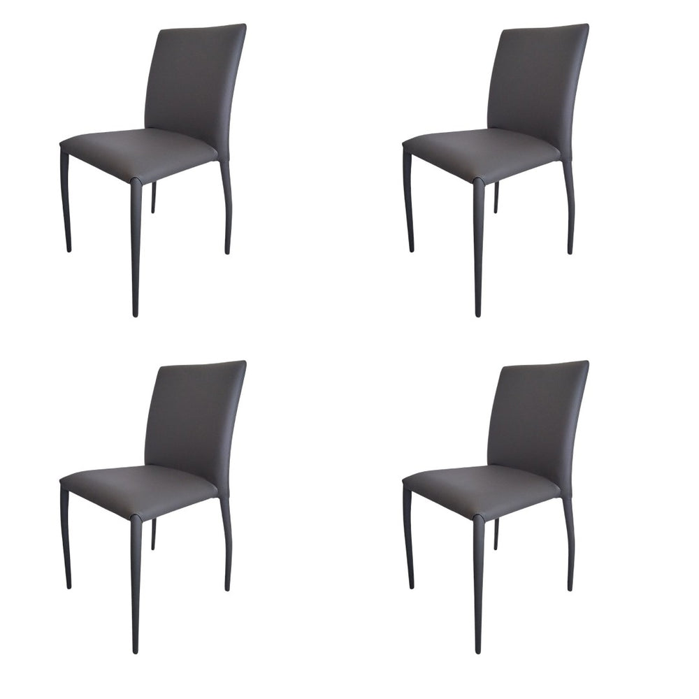 HomeRoots Set of Four Gray Upholstered Faux Leather Dining Chairs - Stylish, Stackable, and Space-Saving Comfort 553974