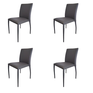HomeRoots Set of Four Gray Upholstered Faux Leather Dining Chairs - Stylish, Stackable, and Space-Saving Comfort 553974