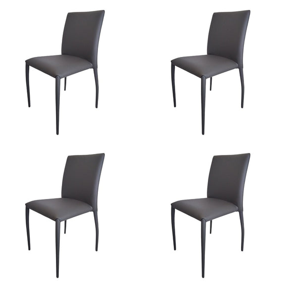 HomeRoots Set of Four Gray Upholstered Faux Leather Dining Chairs - Stylish, Stackable, and Space-Saving Comfort 553974