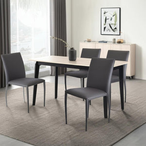 HomeRoots Set of Four Gray Upholstered Faux Leather Dining Chairs - Stylish, Stackable, and Space-Saving Comfort 553974
