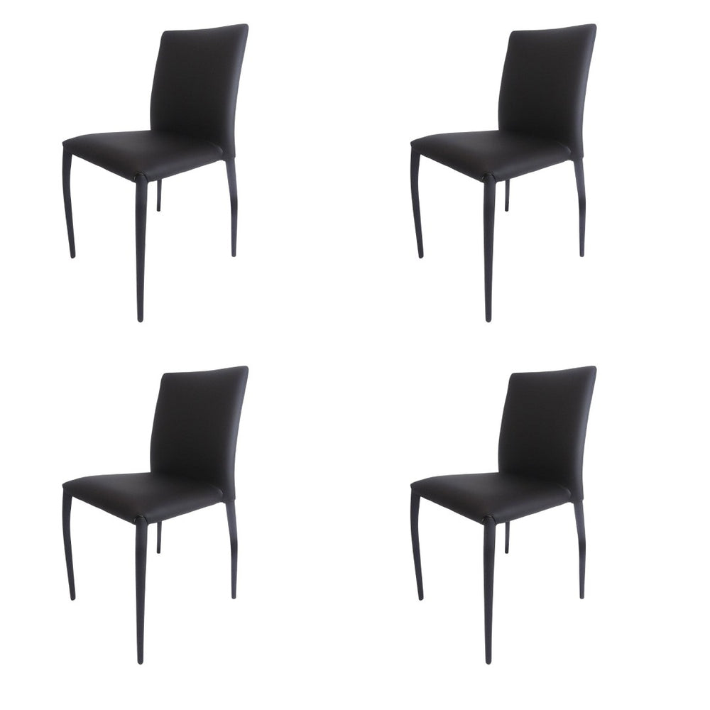 HomeRoots Set of Four Stylish Black Faux Leather Dining Chairs – Contemporary, Stackable, and Versatile Design 553975