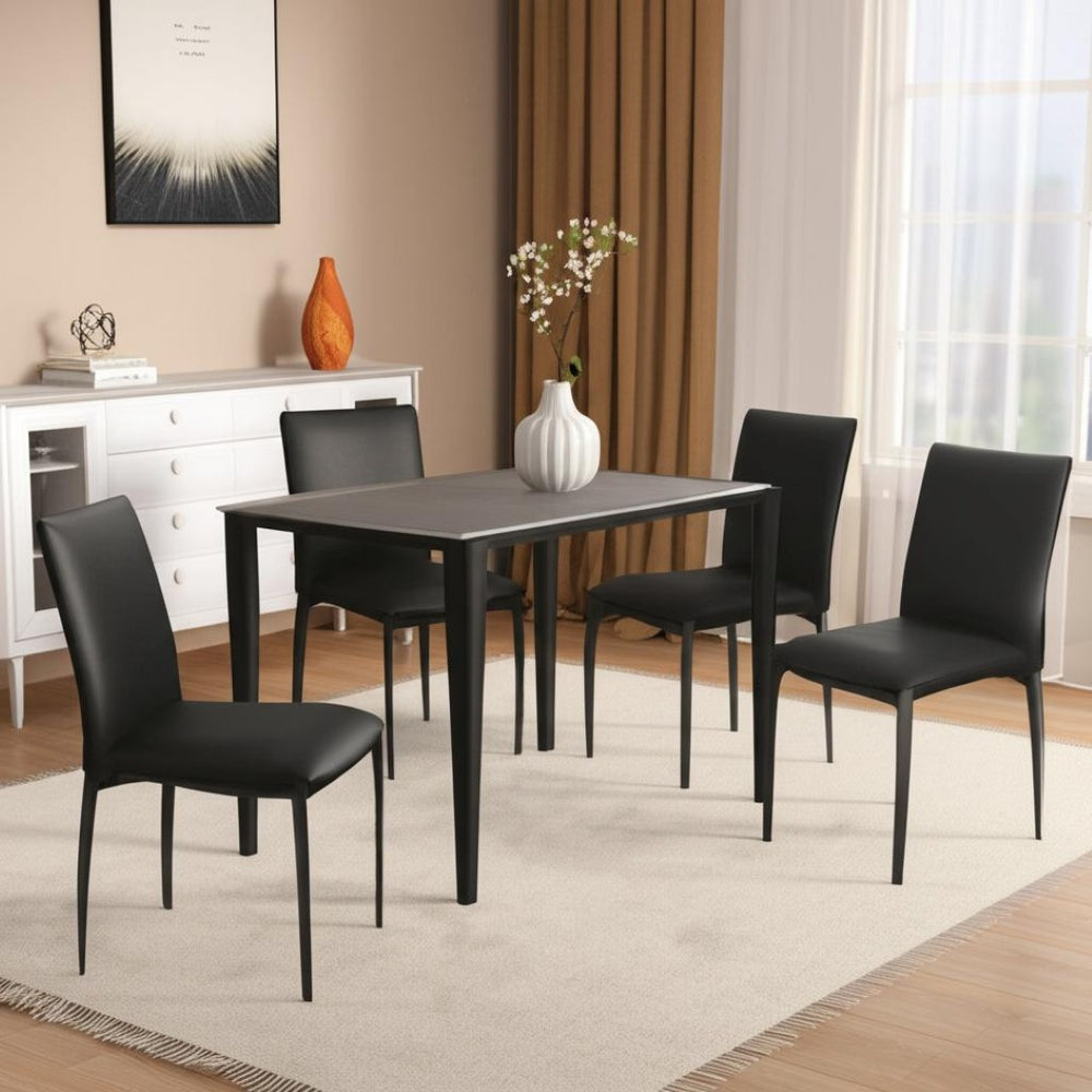 HomeRoots Set of Four Stylish Black Faux Leather Dining Chairs – Contemporary, Stackable, and Versatile Design 553975