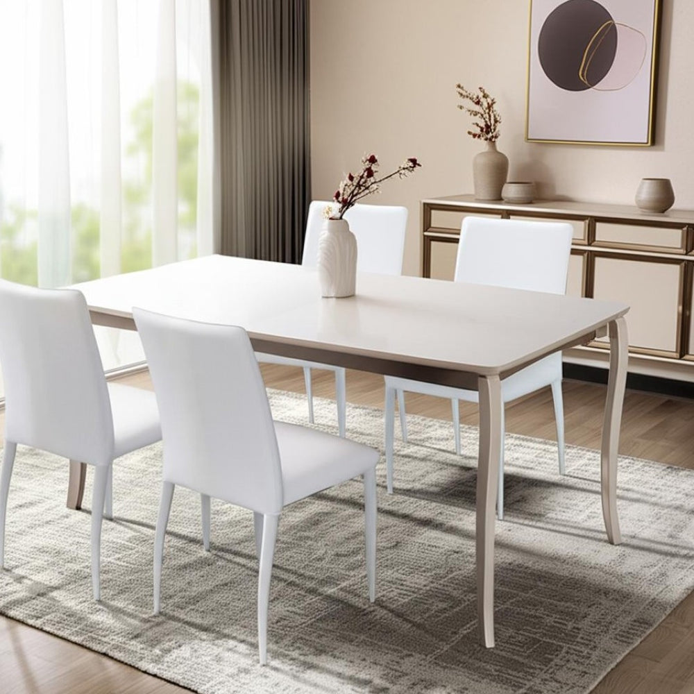 HomeRoots Set of Four White Upholstered Faux Leather Dining Chairs for Modern Homes - Versatile & Stylish! 553976