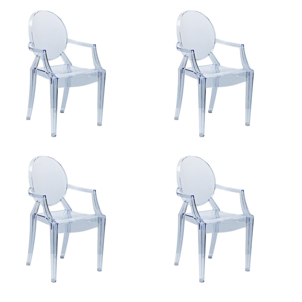 HomeRoots Set of Four Clear Heavy-Duty Plastic King Louis Back Dining Arm Chairs for Elegant Versatile Seating 553979