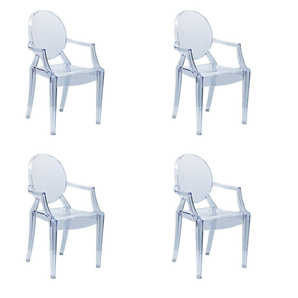 HomeRoots Set of Four Clear Heavy-Duty Plastic King Louis Back Dining Arm Chairs for Elegant Versatile Seating 553979