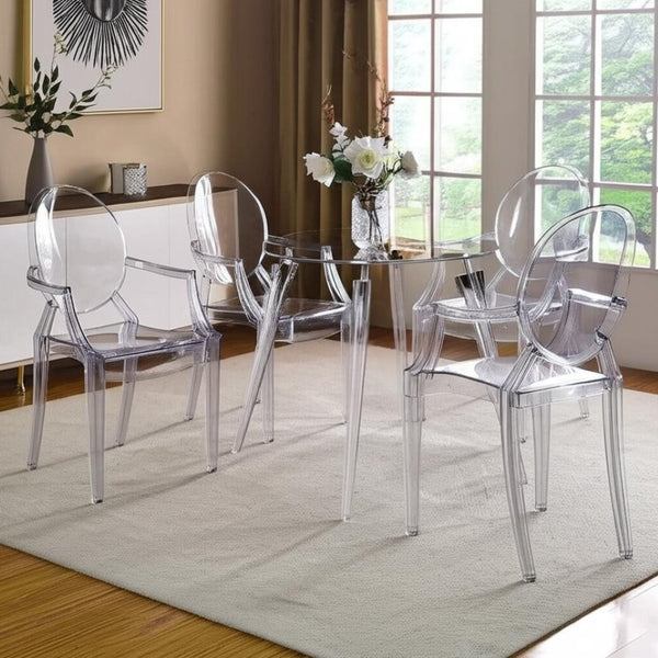 HomeRoots Set of Four Clear Heavy-Duty Plastic King Louis Back Dining Arm Chairs for Elegant Versatile Seating 553979