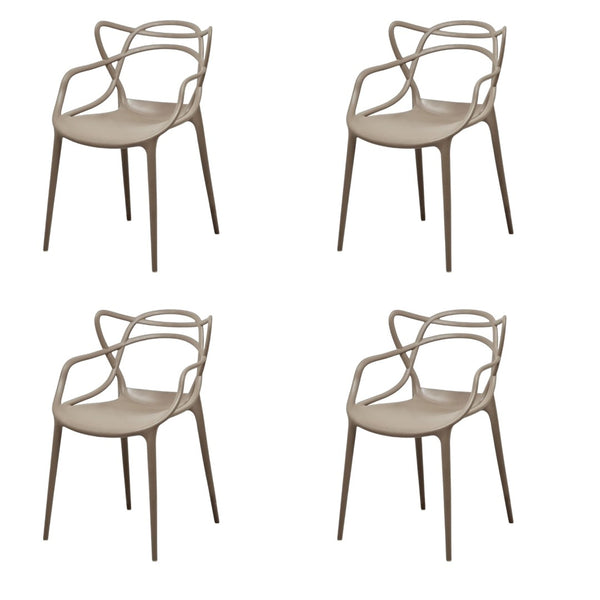 HomeRoots Set of Four Stylish Gray Heavy-Duty Plastic Dining Arm Chairs for Versatile Home Seating Solutions 553981