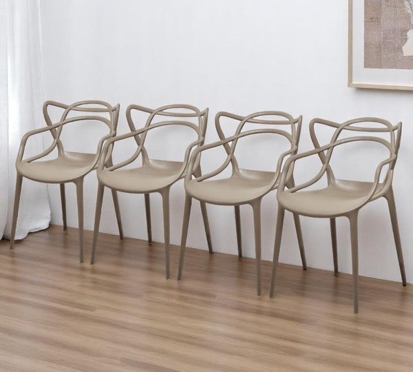 HomeRoots Set of Four Stylish Gray Heavy-Duty Plastic Dining Arm Chairs for Versatile Home Seating Solutions 553981