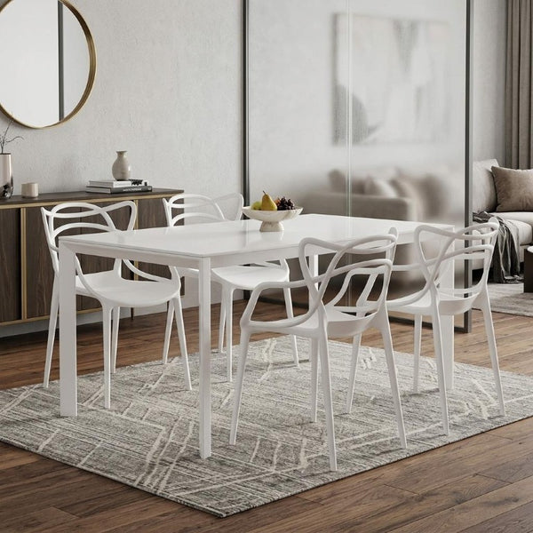 Set of Four Stackable Heavy Duty Plastic Arm Dining Chairs for Indoor and Outdoor Use