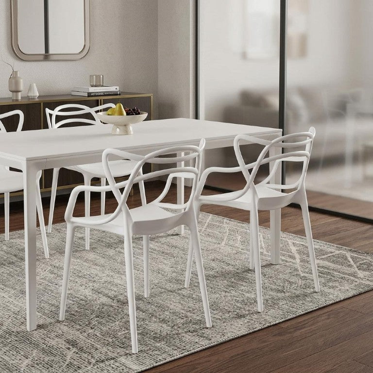 HomeRoots Set of Four Stackable Heavy Duty Plastic Arm Dining Chairs for Indoor and Outdoor Use 22" W x 33" H x 21" D 553983