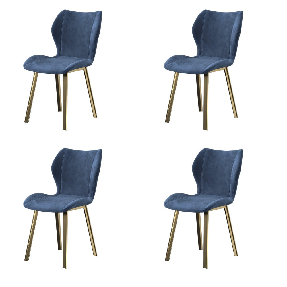 HomeRoots Set of Four Blue and Gold Velvet Dining Side Chairs – Elegant Comfort for Every Modern Space 553984