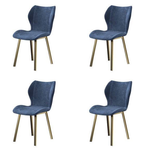 HomeRoots Set of Four Blue and Gold Velvet Dining Side Chairs – Elegant Comfort for Every Modern Space 553984