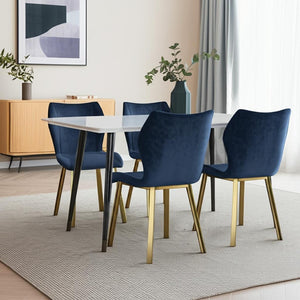 HomeRoots Set of Four Blue and Gold Velvet Dining Side Chairs – Elegant Comfort for Every Modern Space 553984