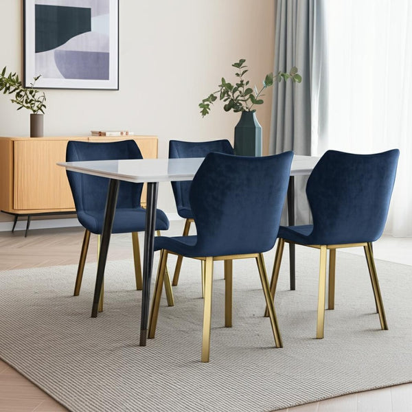 HomeRoots Set of Four Blue and Gold Velvet Dining Side Chairs – Elegant Comfort for Every Modern Space 553984