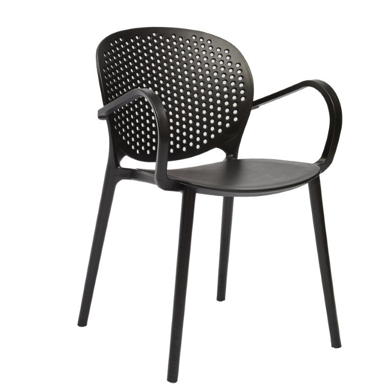 HomeRoots Set of Four Stackable Arm Chairs in Durable Plastic for Modern Dining Spaces 553989