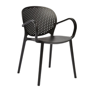 HomeRoots Set of Four Stackable Arm Chairs in Durable Plastic for Modern Dining Spaces 553989