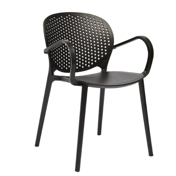 HomeRoots Set of Four Stackable Arm Chairs in Durable Plastic for Modern Dining Spaces 553989