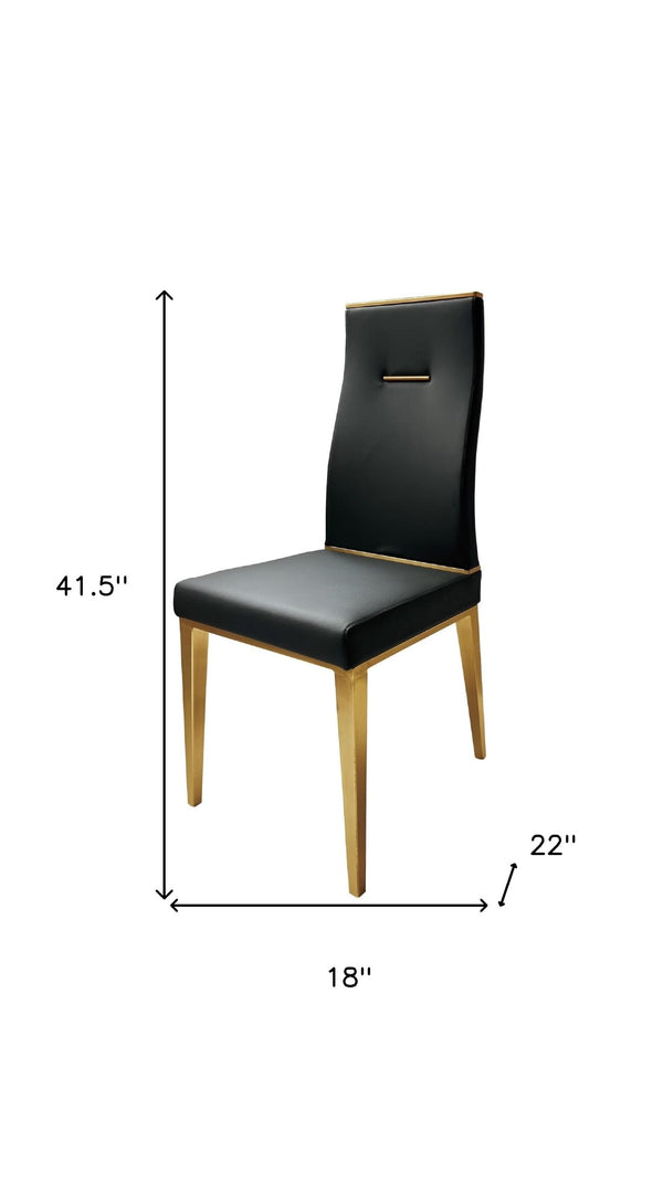 HomeRoots Set of Four Modern Black and Gold Faux Leather Dining Chairs for Stylish Home Decor & Comfort 553992