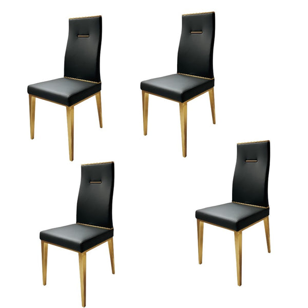 HomeRoots Set of Four Modern Black and Gold Faux Leather Dining Chairs for Stylish Home Decor & Comfort 553992
