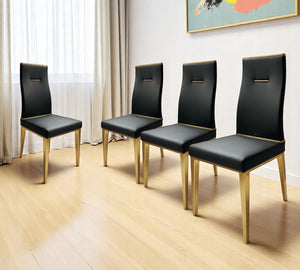 HomeRoots Set of Four Modern Black and Gold Faux Leather Dining Chairs for Stylish Home Decor & Comfort 553992