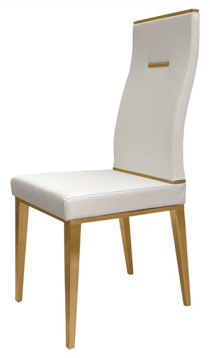 HomeRoots Set of Four White and Gold Upholstered Faux Leather Dining Chairs - Chic Comfort for Any Space 553994