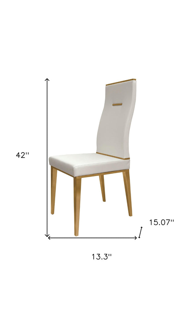 HomeRoots Set of Four White and Gold Upholstered Faux Leather Dining Chairs - Chic Comfort for Any Space 553994