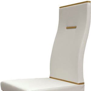 HomeRoots Set of Four White and Gold Upholstered Faux Leather Dining Chairs - Chic Comfort for Any Space 553994