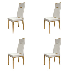 HomeRoots Set of Four White and Gold Upholstered Faux Leather Dining Chairs - Chic Comfort for Any Space 553994