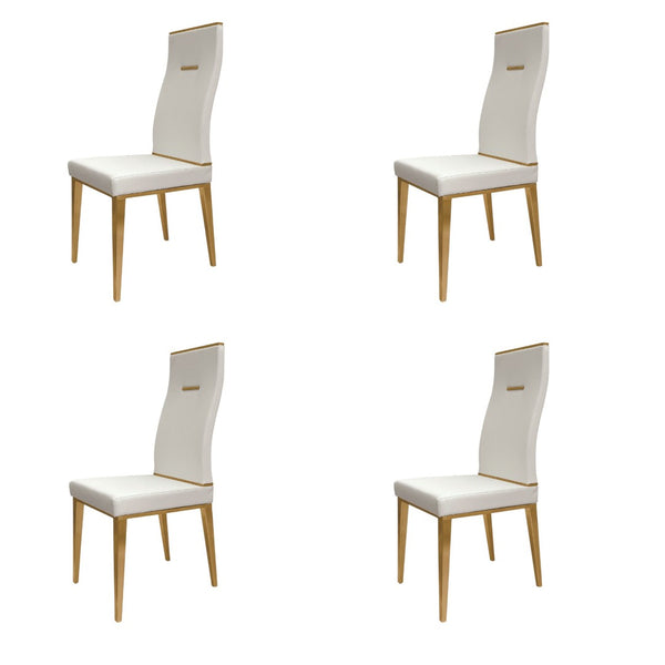 HomeRoots Set of Four White and Gold Upholstered Faux Leather Dining Chairs - Chic Comfort for Any Space 553994