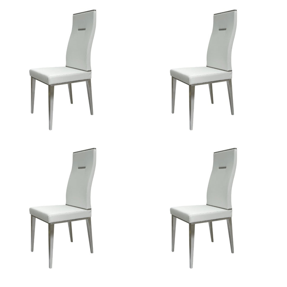 HomeRoots Set of Four Modern White & Silver Faux Leather Dining Chairs - Stylish Comfort for Any Space 553995