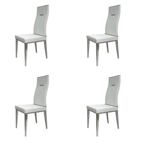 HomeRoots Set of Four Modern White & Silver Faux Leather Dining Chairs - Stylish Comfort for Any Space 553995