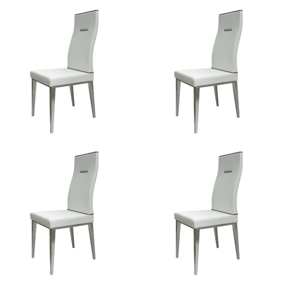 HomeRoots Set of Four Modern White & Silver Faux Leather Dining Chairs - Stylish Comfort for Any Space 553995