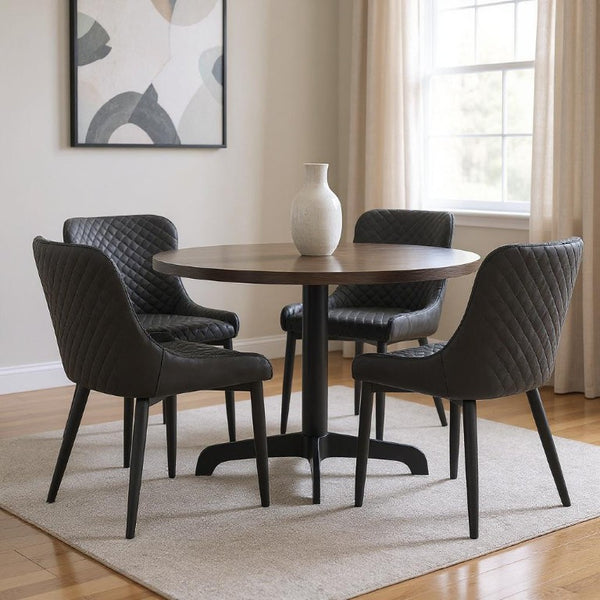Set of Four Geometric Tufted Faux Leather Dining Chairs with Sleek Metal Legs