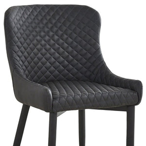 Set of Four Geometric Tufted Faux Leather Dining Chairs with Sleek Metal Legs
