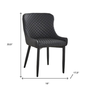Set of Four Geometric Tufted Faux Leather Dining Chairs with Sleek Metal Legs