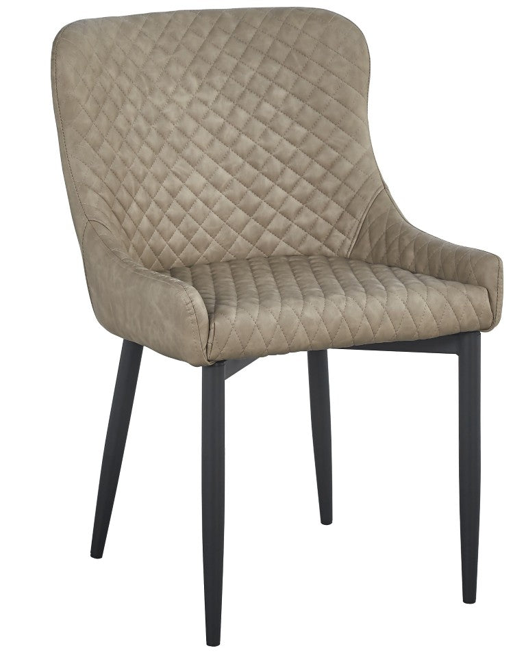 HomeRoots Set of Four Tufted Faux Leather Arm Chairs with Geometric Metal Accents for Dining 553998
