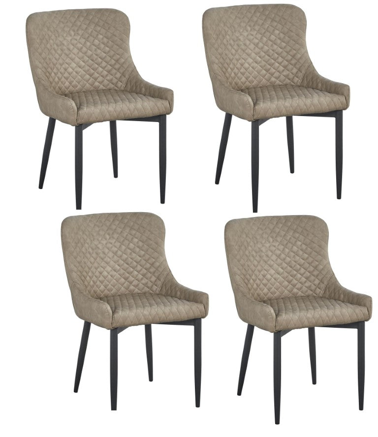 HomeRoots Set of Four Tufted Faux Leather Arm Chairs with Geometric Metal Accents for Dining 553998
