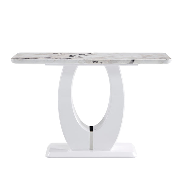 English Elm Modern Glossy White Rectangular Counter Bar Table 47.24"x18.11"x29.52" — Durable MDF, Easy Assembly, Multiuse Decor W1151S00487