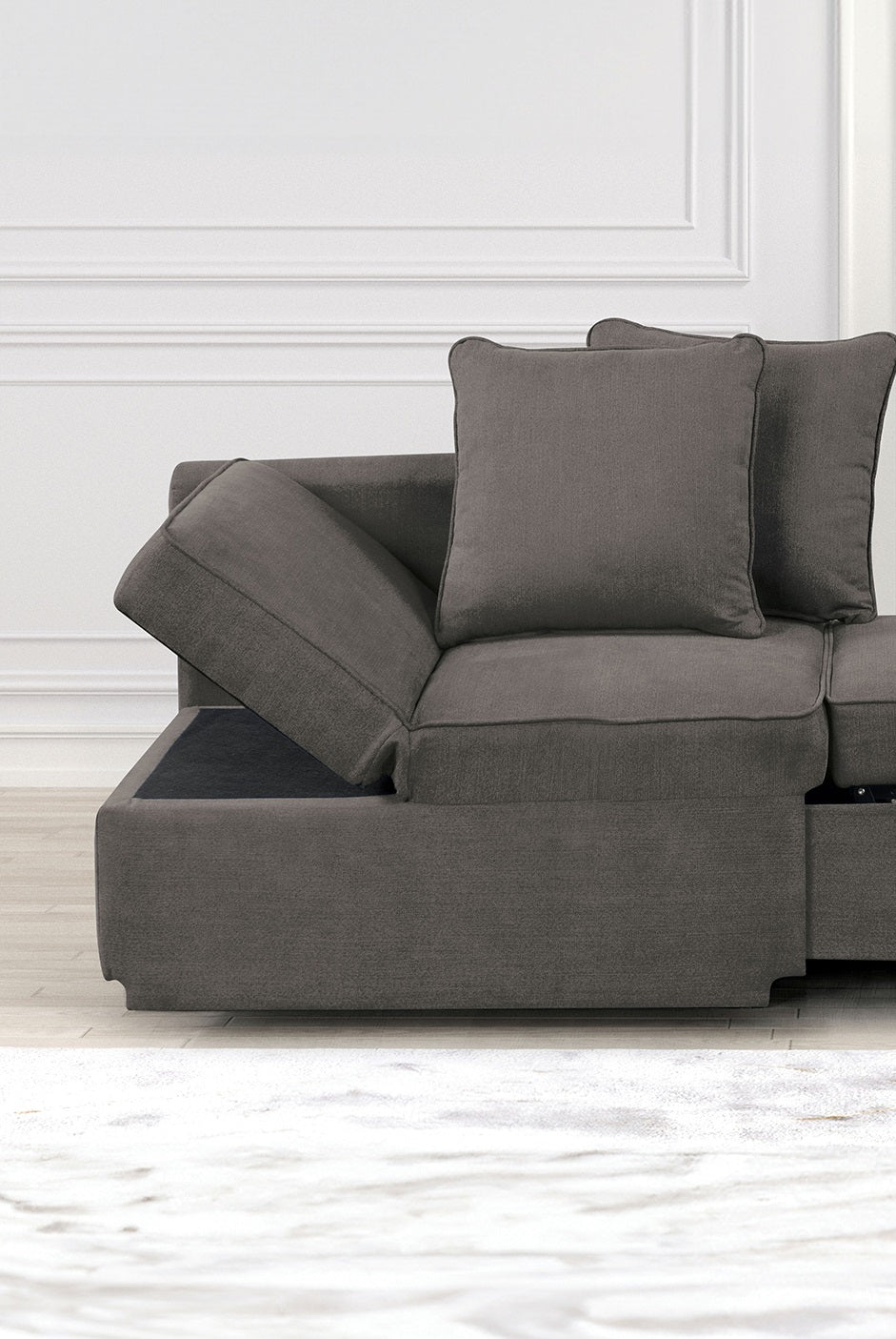 English Elm Contemporary Convertible Chair with Pull-Out Storage, Adjustable Headrest, Pillows, Modern Fabric Design Gray 26 L x 40 W x 22 H B011P299013