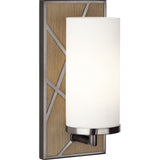 Robert Abbey Michael Berman Bond Wall Sconce Driftwood Oak Wood Finish with Blackened Nickel Accents Frosted Cased White Glass Shade