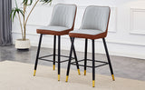 English Elm Modern Two-Tone Pu Bar Stool - Brown and Light Gray Spliced Chairs With Gold Decorated Legs.Brown and Light Gray Spliced,Black Metal Legs,Set Of 2 Chairs.