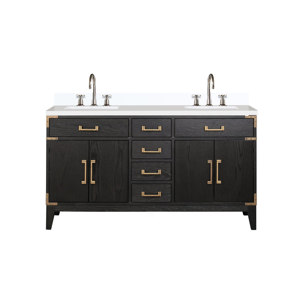 English Elm Black Oak Double Bath Vanity With Cultured Marble Top, Chrome Faucet & Ample Storage Solutions B2731P260942